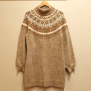 ABERCROMBIE & FITCH fair isle sweater dress mock neck brown beige long sleeve M